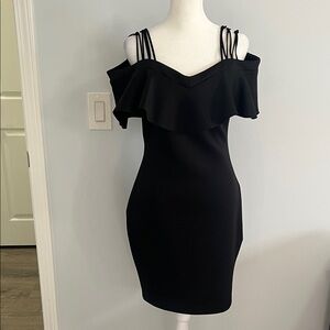 Guess Black  Off-Shoulder Ruffle Bodycon Dress